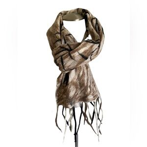 Cozy Neutral Nuno Felted Merino Wool Fringe Scarf